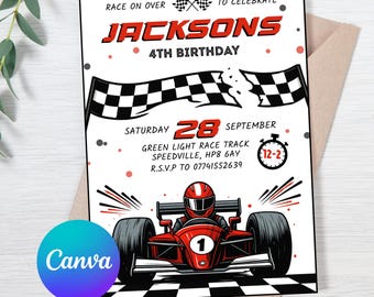 Invitación de cumpleaños de coche de carreras: Fiesta de Fórmula 1 (Descarga digital, plantilla editable)