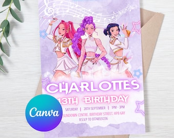 KPop Demon Hunters Inspired Birthday Invitation – Huntrix Party Invite – Instant  Download Template
