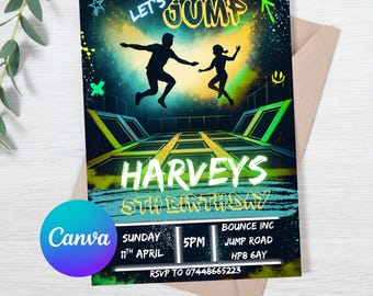 Editable Trampoline Birthday Invite – Jump Party Theme – Custom Printable Digital Download