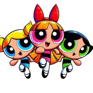2 Bunte Powerpuff Girls Kunstwerk - Digitaldruck für Kinderzimmer Dekor, bunte Cartoon Illustration-Powerpuff Girls Digital Art