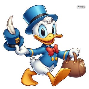Plumas y diversión: Ilustraciones animadas del Pato Donald, Diseño de personajes nostálgicos de Duck Tales revividos, Arte vintage del Pato Donald