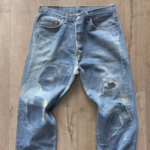 W35.5 L27.5 - Vintage años 90 (1992) 501xx (00501 0000) Personal Jeans - #524 Rivet, Denim índigo medio claro