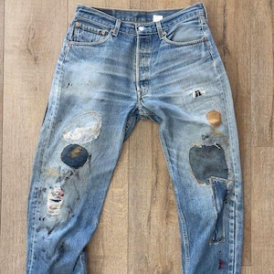 W31 L29.75 - 2002 Levi's 501 Personal Jeans - #652 Nitar, Mellan Indigofärgad Denim