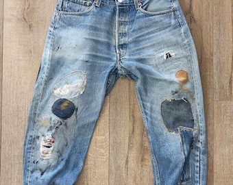 W31 L29.75 - 2002 Levi's 501 Personal Jeans - #652 Nitar, Mellan Indigofärgad Denim