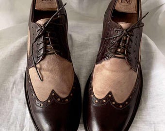 Size 11D - UGG Collection Wingtip Oxfords Leather Shoes - Rare, Made in Italy, Two-Tone, Classic Silhouette