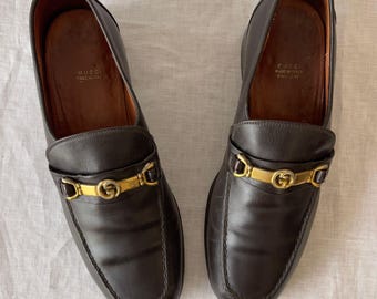 Maat 41,5 (EU-heren) — vintage authentieke Gucci-loafers — bruin leer