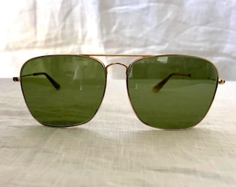 Occhiali da sole vintage Ray-Ban / Bausch & Lomb Aviator — anni '80, 1/10-12K GF, lenti verdi, molti dettagli