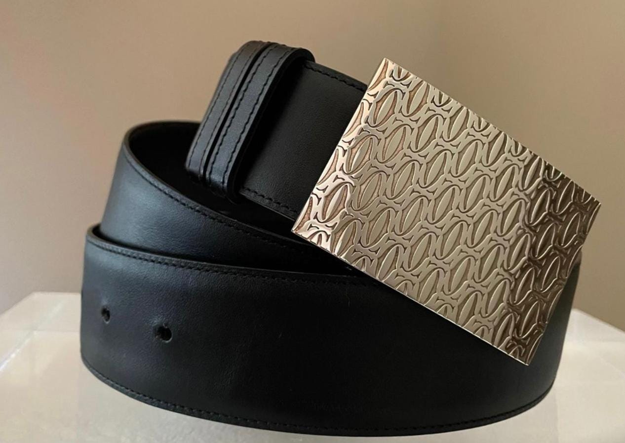 Vtg Saint Laurent Rive Gauche Suede Belt France Bakelite Buckle Geometric 31” Saint Laurent Leather belt | Men main image 4