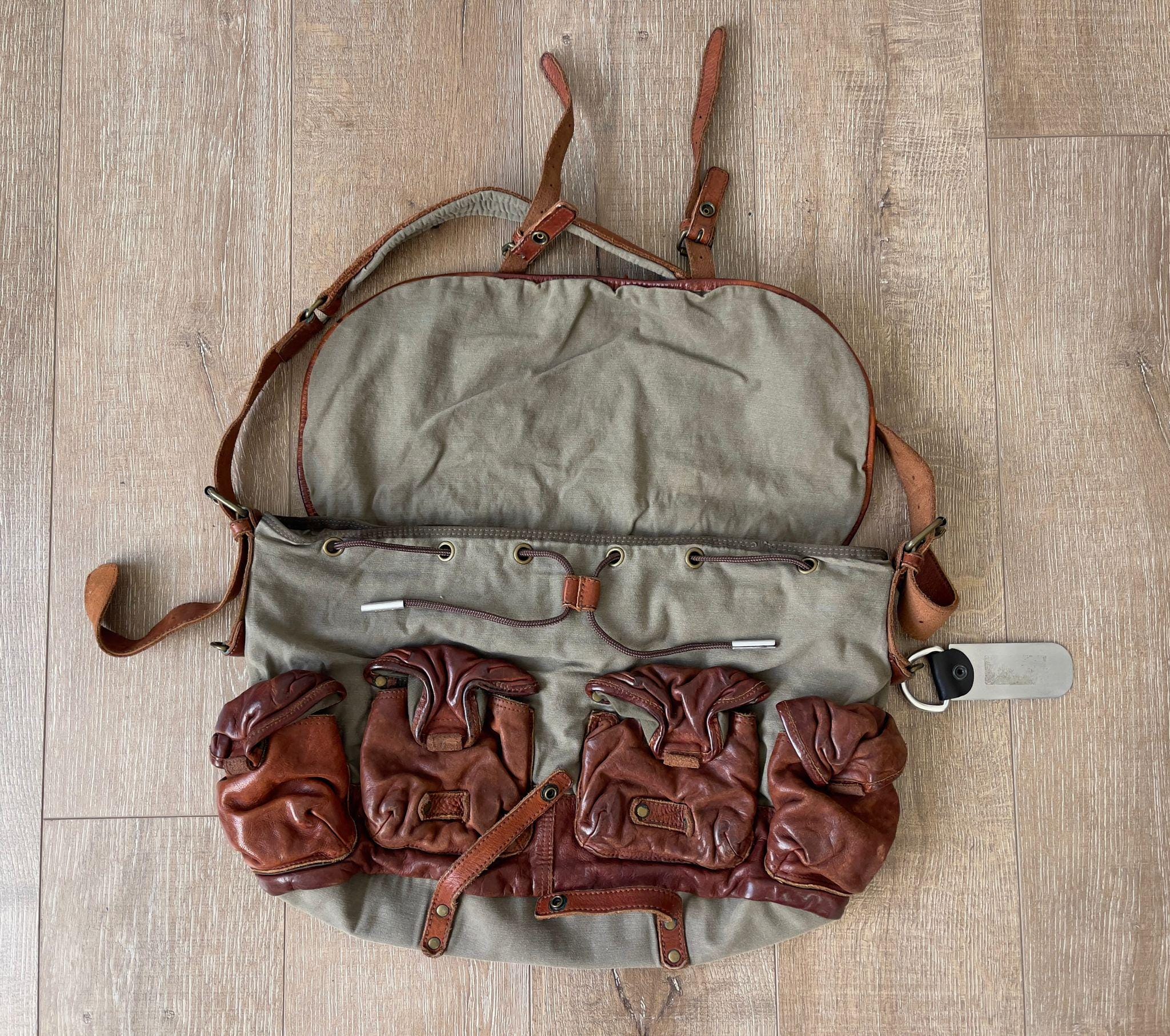 Tough Jeansmith Brown Leather / Canvas Bag — Messenger, Military