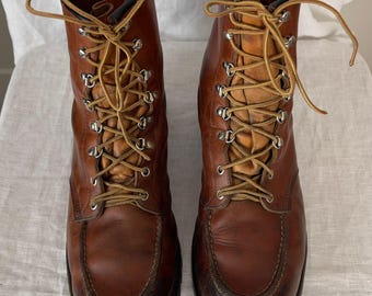 8.5D Vintage 80s Red Wing Irish Setter Moc Toe Boots Brown Patina