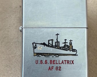 Vintage 1966 Zippo Lighter — US Navy, USS Bellatrix, AF 62, Pat 2517191