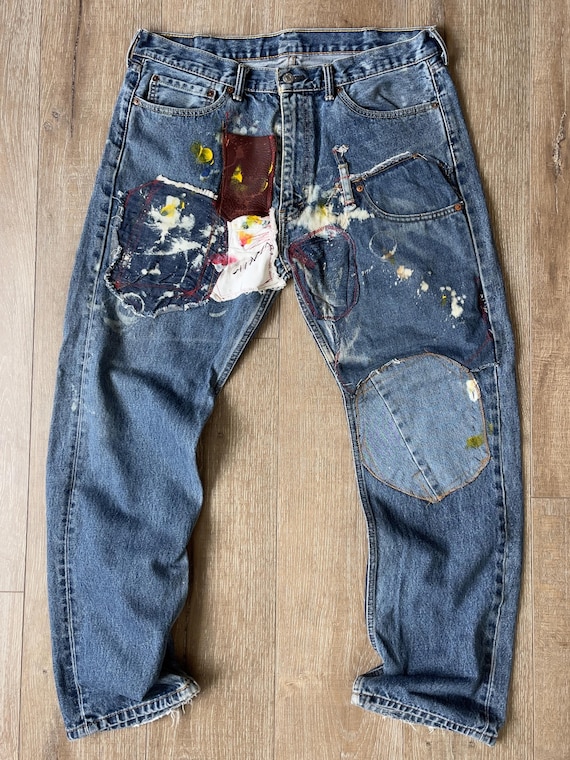 W38 L30.5 — 505 Jeans Men — Fades, Distressed, Patchwork, Pockets 