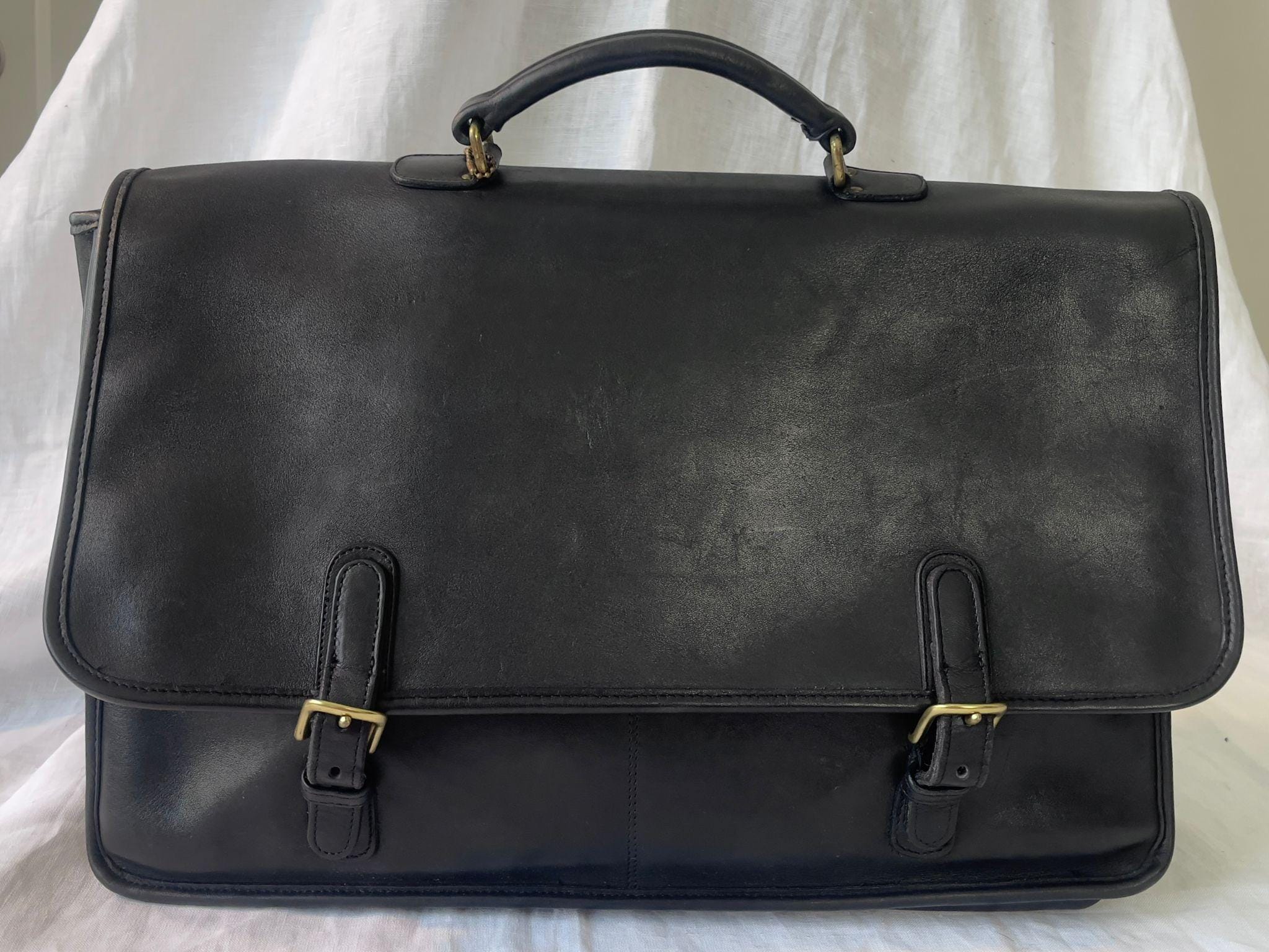 Vintage Coach 025.4113 Black Leather Wall Street Briefcase — With