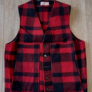 Vintage Filson Men&#39;s Jacket Vest — 100% Virgin Wool, Red Plaid Pattern