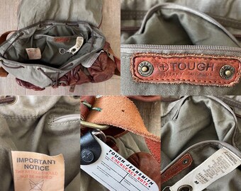 Tough Jeansmith Brown Leather / Canvas Bag — Messenger, Military