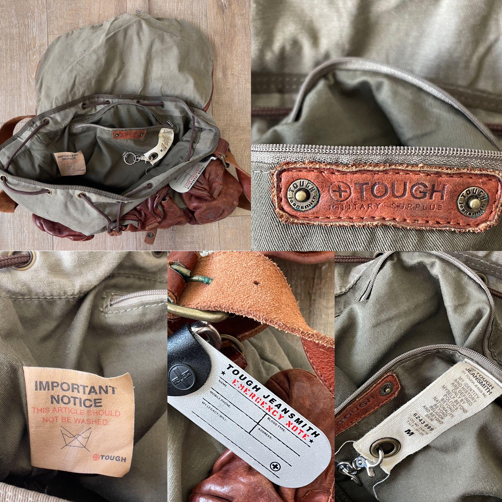 Tough Jeansmith Brown Leather / Canvas Bag — Messenger, Military