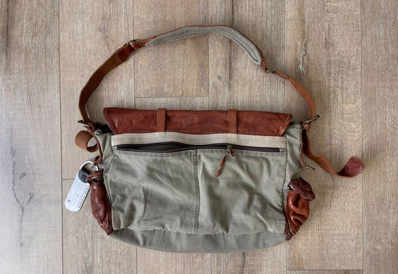 Tough Jeansmith Brown Leather / Canvas Bag — Messenger, Military