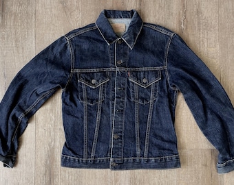 Vtg 80s Levi's 70506-0217 Dark Blue Denim Trucker Jean Jacket Size