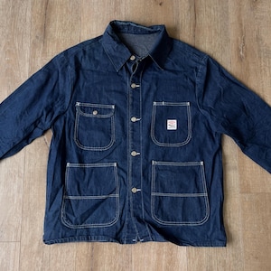 Chest 52 — Vintage Pointer Brand Jacket — 1960s, Dark Indigo, Medium Weight, Denim Chore Coat, Slight Fades