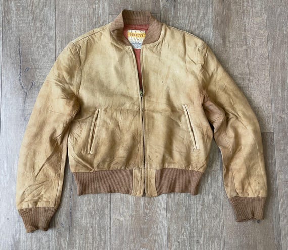 Chest 45—  Collective Vintage 50s/60s Penney’s Fine Suede Leather Bomber Jacket — Fully Lined