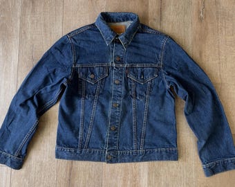 Vtg 80s Levi's 70506-0217 Dark Blue Denim Trucker Jean Jacket Size