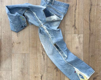 W34.5 L30 - 1990s 00517-0217 #104 Rivet - Light Indigo Denim Personal Boot-cut Jeans