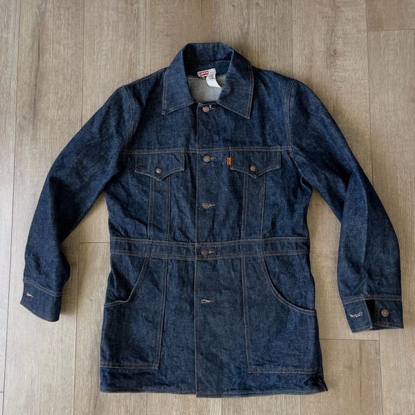 Chest 46 — Vintage Levi’s Safari Jacket Men — 1980s, Orange Tab, Dark Indigo, Denim