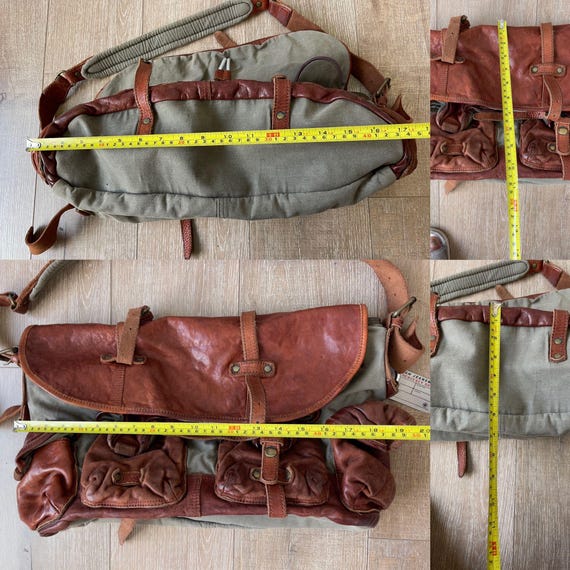 Tough Jeansmith Brown Leather / Canvas Bag — Messenger, Military