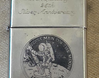 Vintage Zippo Moon Landing 25th Anniversary Lighter — 1994, Silver Anniversary