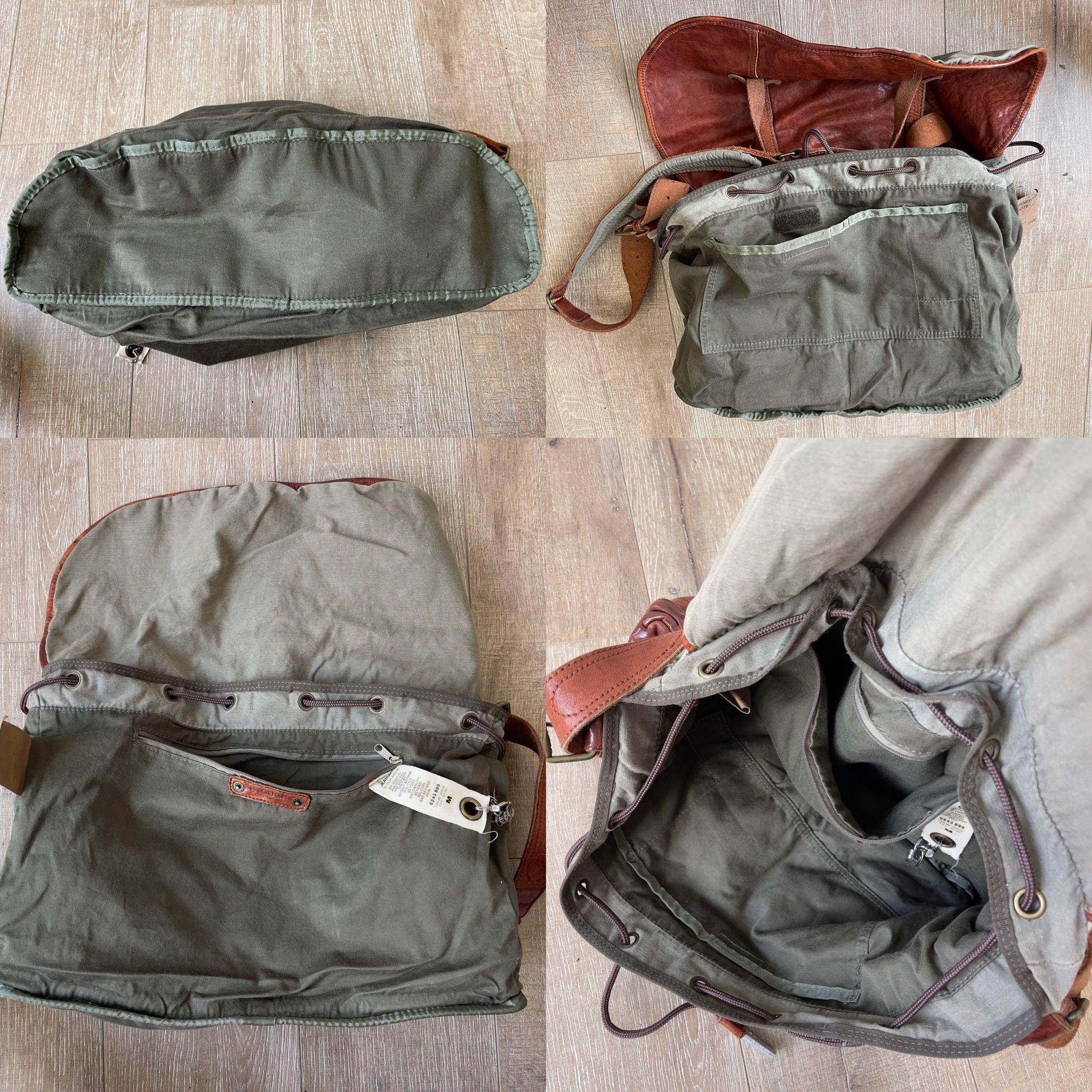 Tough Jeansmith Brown Leather / Canvas Bag — Messenger, Military