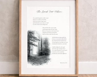 The Road Not Taken Print – Robert Frost Poem Wall Art – Minimalist Black & White Literary Poster – A3 Digital Download