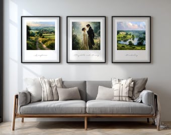 3 x Pride & Prejudice Digital Oil paintings of iconic scenes and characters | Instant download
