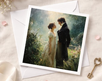 Pride and Prejudice Inspired Romantic Card – Darcy & Elizabeth Literary Love Art, Jane Austen Gift, Square Blank Greeting Card