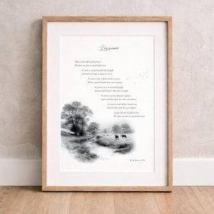 Impresión de ocio – Arte mural con poema de W. H. Davies – Póster literario minimalista en blanco y negro – Descarga digital imprimible A3