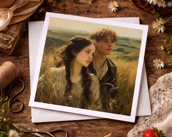 Tess of the d’Urbervilles Inspired Card – Tess & Angel Clare Literary Romance Art, Classic Literature Greeting Card, Square Blank Card