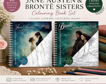 Jane Austen & Brontë Sisters Colouring Book Set. Literary Colouring Books for Adults | Classic Literature Gift