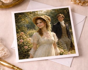 Emma Inspired Romantic Card – Emma & Knightley Literary Love Art, Jane Austen Gift, Square Blank Greeting Card