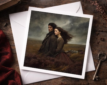 Wuthering Heights Inspired Card – Heathcliff & Catherine Gothic Romance Art, Literary Love Greeting Card, Square Blank Card