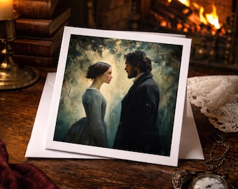 Jane Eyre Inspired Romantic Card – Jane & Rochester Literary Love Art, Classic Literature Greeting Card, Square Blank Card