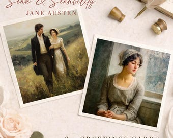 Jane Austen Art Cards | Sense & Sensibility Literary Greetings, Set of 2