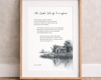 The Lake Isle of Innisfree Print – W.B. Yeats Poem Wall Art – Minimalist Black & White Literary Poster – A3 Digital Download