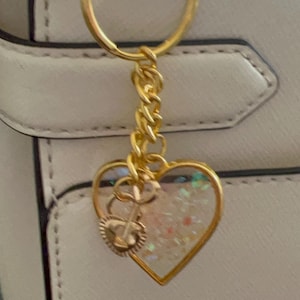 Gold Heart Bag Charm: Pink Glitter Resin Purse Accessory