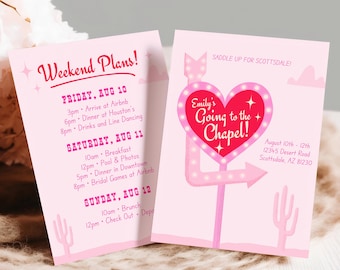 Editable Bachelorette Invitation & Itinerary Template – Pink Retro Desert Theme – Going to the Chapel Party Invite