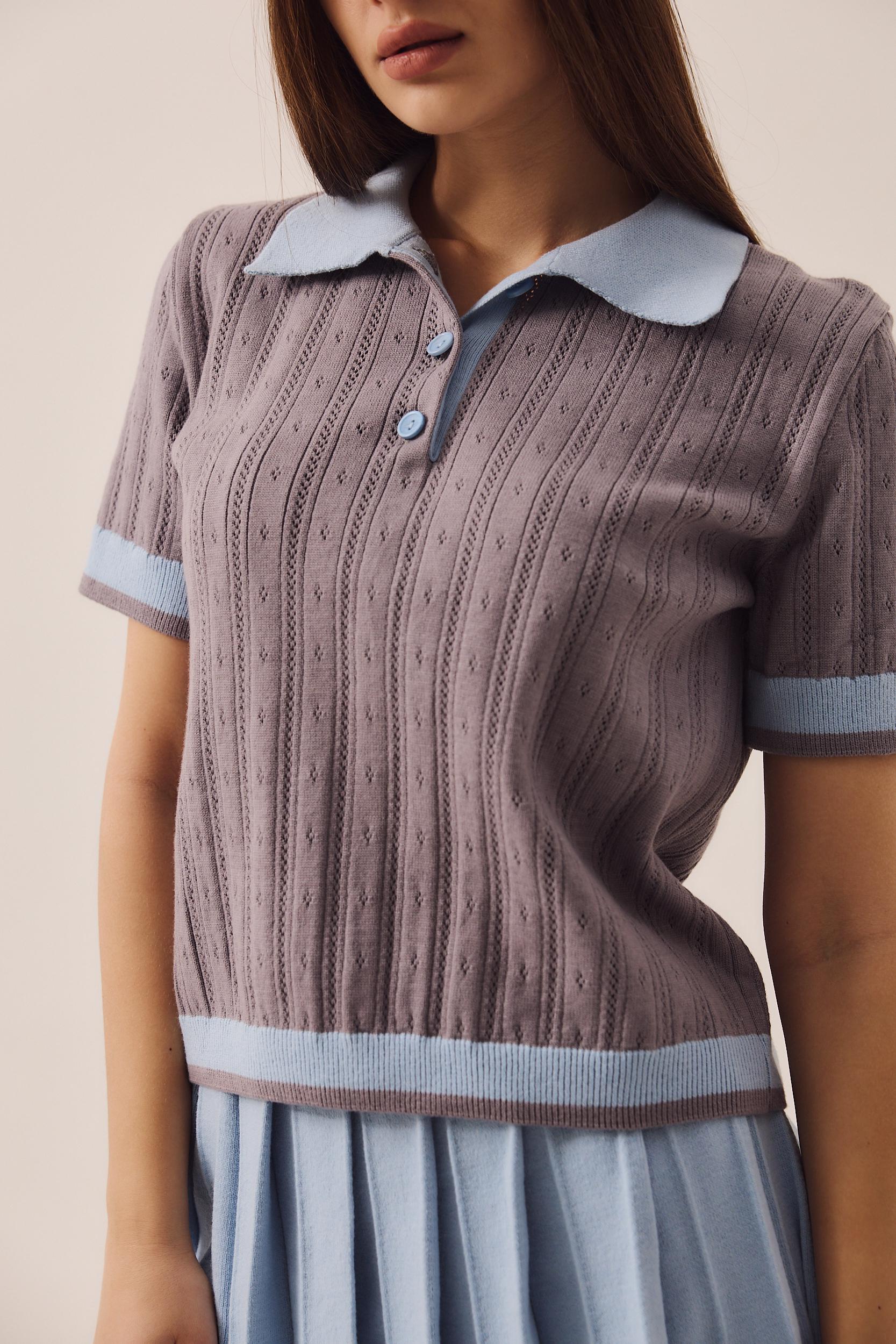 トップス muguet uv cut polo knit PINK BEIGE Pink Knit Polo Top - Etsy