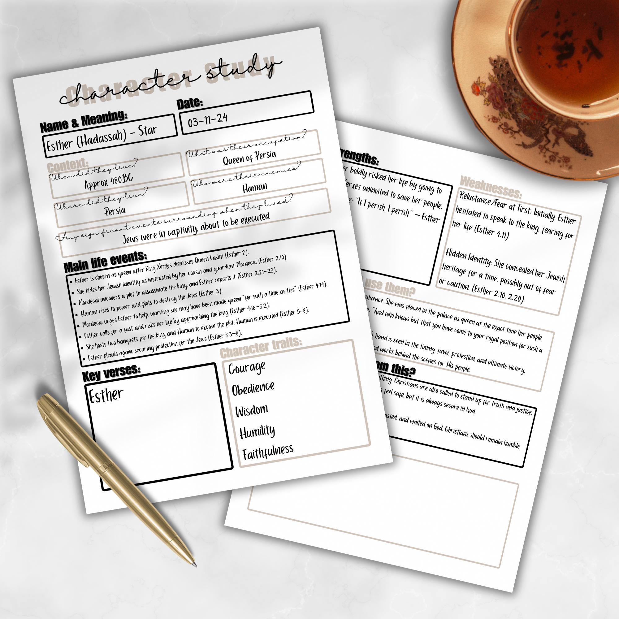 Bible Character Study Template | Printable Bible Character Study Guide ...
