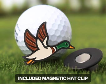 Marcador de bolas de golf con forma de pato ánade real y clip magnético para gorra de 1,5 pulgadas - Regalo de golf navideño, accesorio de golf para novio, detalle para marido