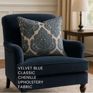 Velvet Blue Classic Chenille Upholstery Fabric|140 cm - 55 inches width upholstery fabric Sold by the meter