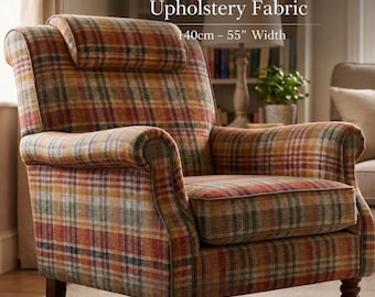 Luxury Geometric Check Jacquard Upholstery Fabric | Premium Tartan Fabric for Sofas, Armchairs & Cushions | 140cm – 55" Width