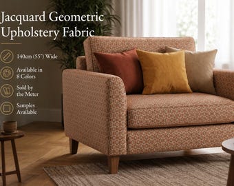 Tela de tapicería geométrica jacquard / Tela texturizada resistente para muebles / Material para cojines / 140 cm de ancho / Se vende por metro
