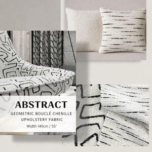 Tissu d'ameublement bouclé abstrait en chenille | 140 cm / 55" de largeur | Tissu d'ameublement moderne pour canapés et coussins | Vendu au mètre
